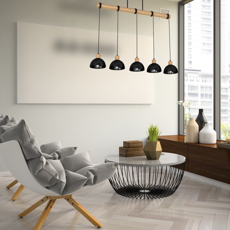 ERIK Black/Wood Pendant Lamp 5xE27