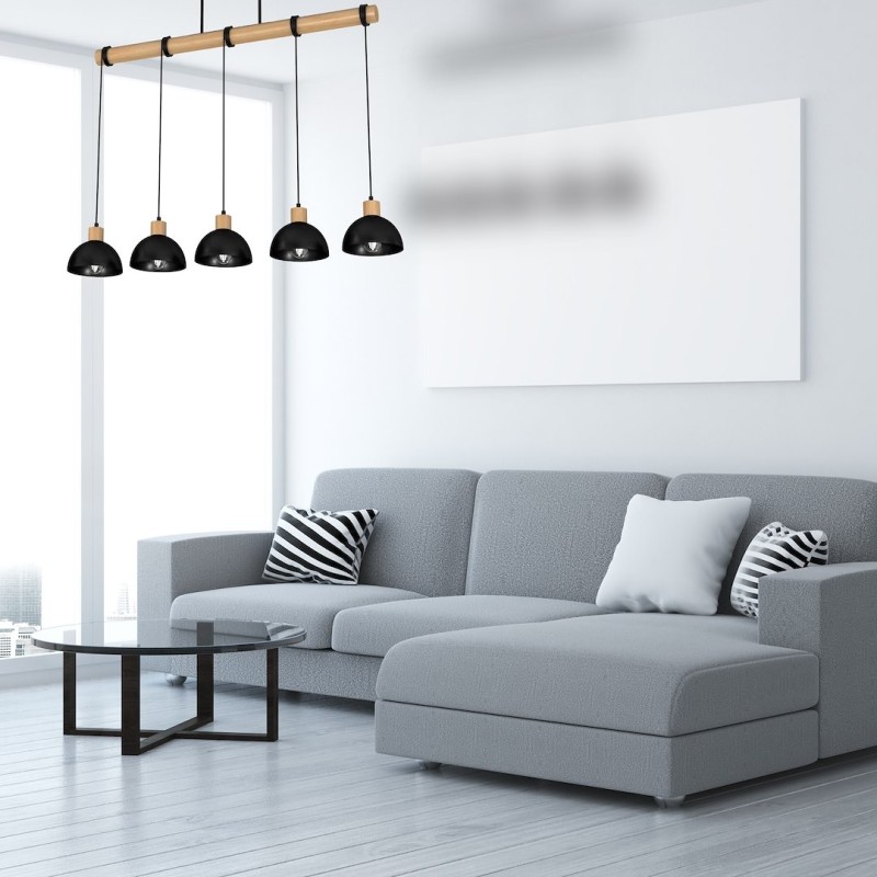 ERIK Black/Wood Pendant Lamp 5xE27