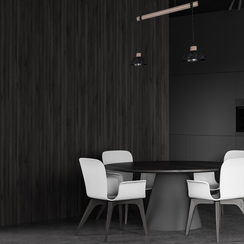 ERIK Hanging Lamp Sawn Black/Patinated Wood 2XE27