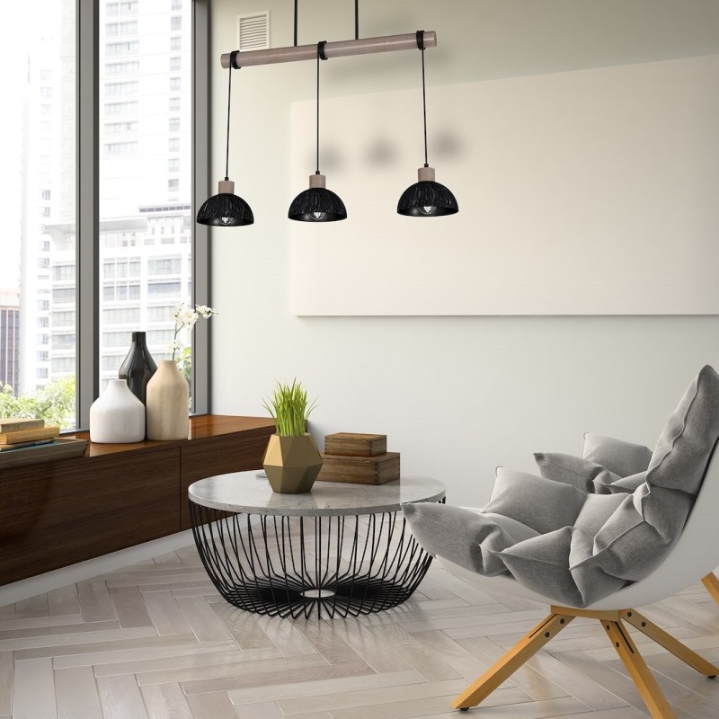 ERIK Hanging Lamp Sawn Black/Patinated Wood 3XE27