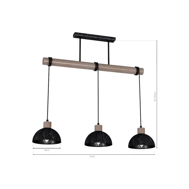ERIK Hanging Lamp Sawn Black/Patinated Wood 3XE27