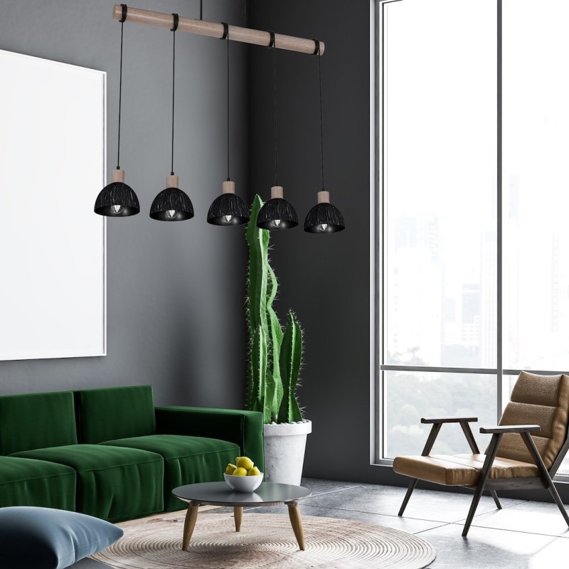 Підвісна лампа ERIK Sawn black/Patinated wood 5XE27