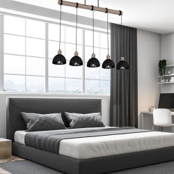 ERIK Hanging Lamp Sawn Black/Patinated Wood 5XE27