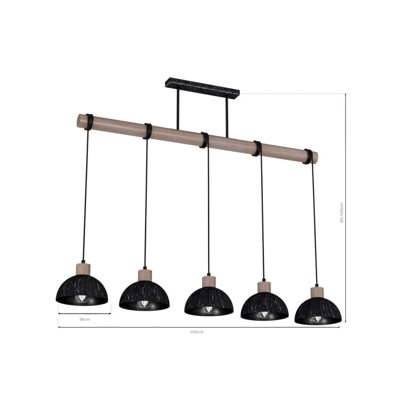 ERIK Hanging Lamp Sawn Black/Patinated Wood 5XE27