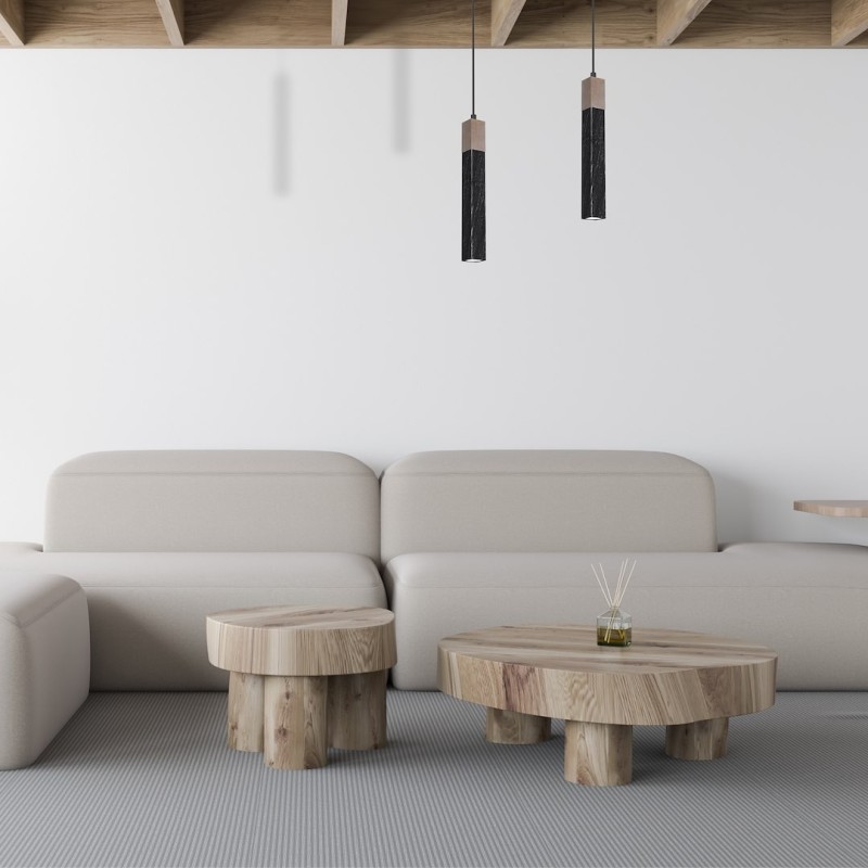 SOLO SAWN BLACK / PATINATED WOOD Pendant Lamp 1x mini GU10