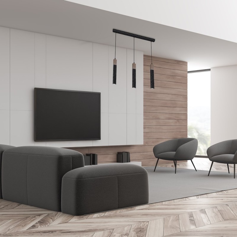 Hängelampe SOLO SAWN BLACK / PATINIERTES HOLZ 3x mini GU10