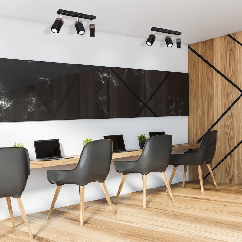 Deckenleuchte SOLO SAWN BLACK / PATINIERTES HOLZ 3x mini GU10