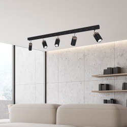 SOLO SAWN BLACK / PATINIERTES HOLZ Deckenleuchte 5x Mini GU10
