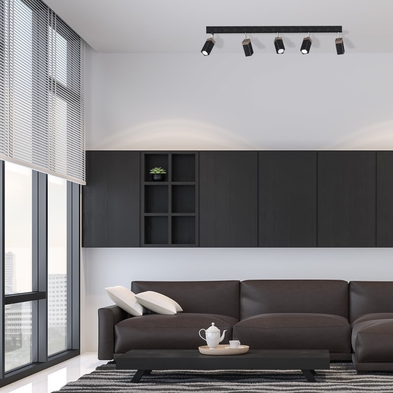 Lámpara de techo SOLO SAWN BLACK / MADERA PATINADA 5x mini GU10