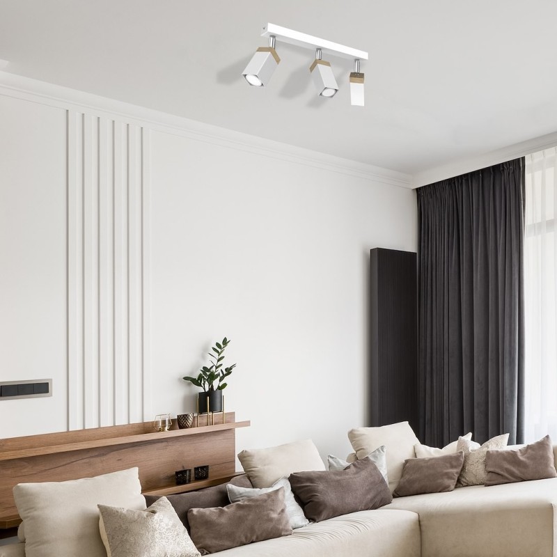 Ceiling lamp Solo Sawn WHITE / PATINATED WOOD 3x mini GU10