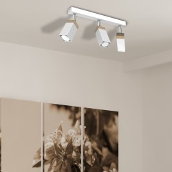Ceiling lamp Solo Sawn WHITE / PATINATED WOOD 3x mini GU10