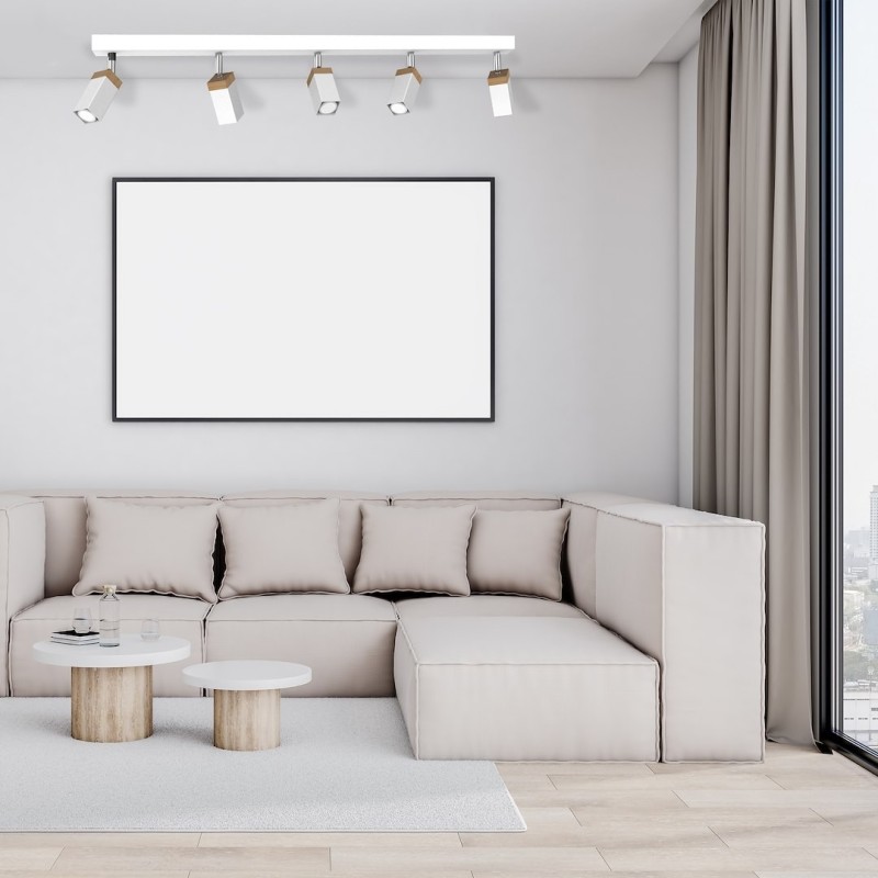 SOLO SAWN WHITE / PATINATED WOOD Ceiling Lamp 5x mini GU10