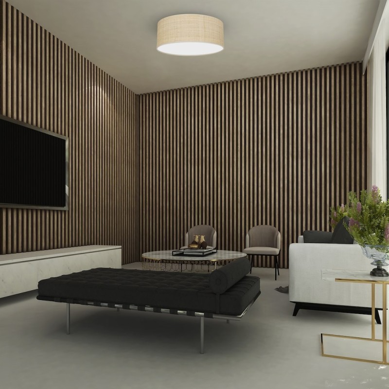 Ceiling lamp Marshall 2xE27 Ø40cm White/Rattan