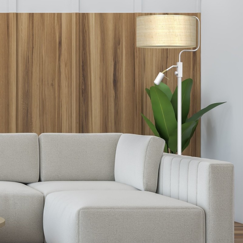 Stehlampe Marshall 1xE27 + 1x mini GU10 Weiß / Rattan