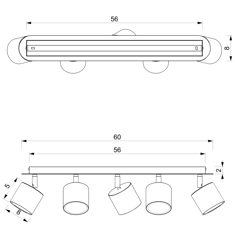 Deckenleuchte DIXIE BLACK 5xGX53