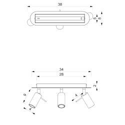 Lámpara de techo Preston 3x mini GU10 Dorado/Blanco