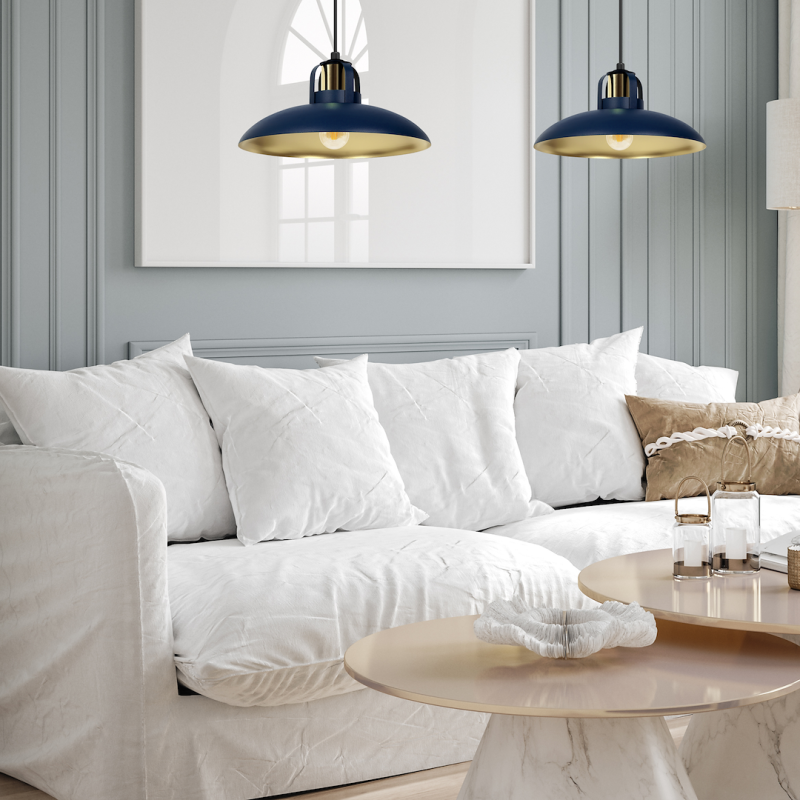 Lámpara colgante FELIX AZUL MARINO/DORADO 2xE27