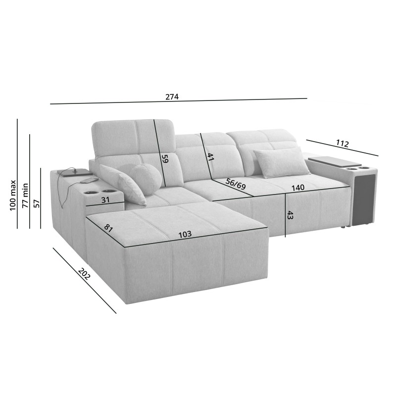 Rincón Milano I con función de cama en tela Plecionka, Verita 09: elegancia y funcionalidad en uno.