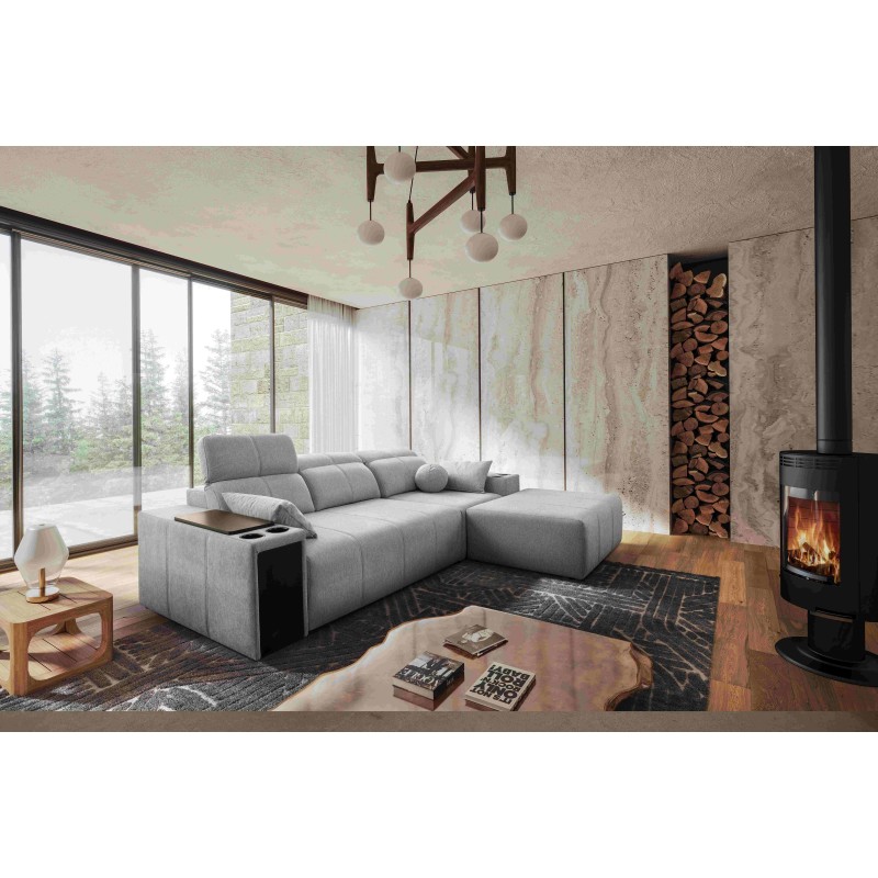 Esquinero Milano I con función de cama en tela Plecionka, Verita 80: elegancia y funcionalidad en uno.