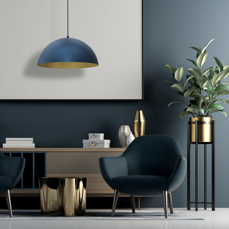 Pendant lamp BETA NAVY BLUE/GOLD 1xE27 45cm