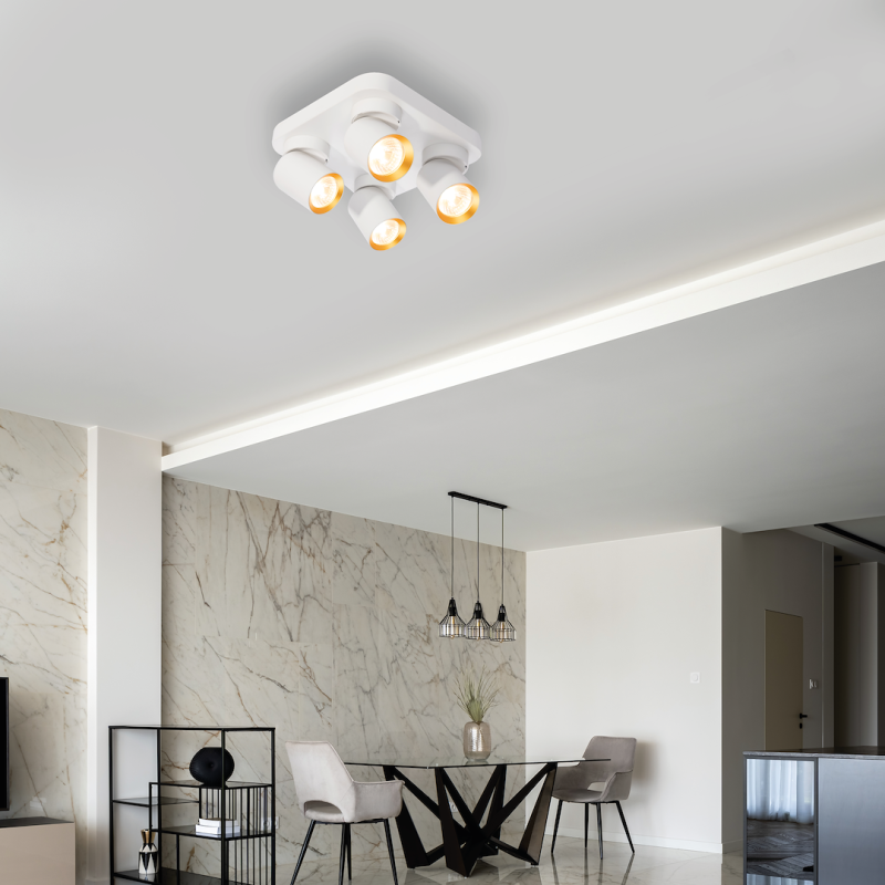 Andy Ceiling Lamp 4xGU10 Square White + Gold