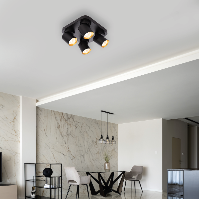 Andy Ceiling Lamp 4xGU10 Square Black + Gold
