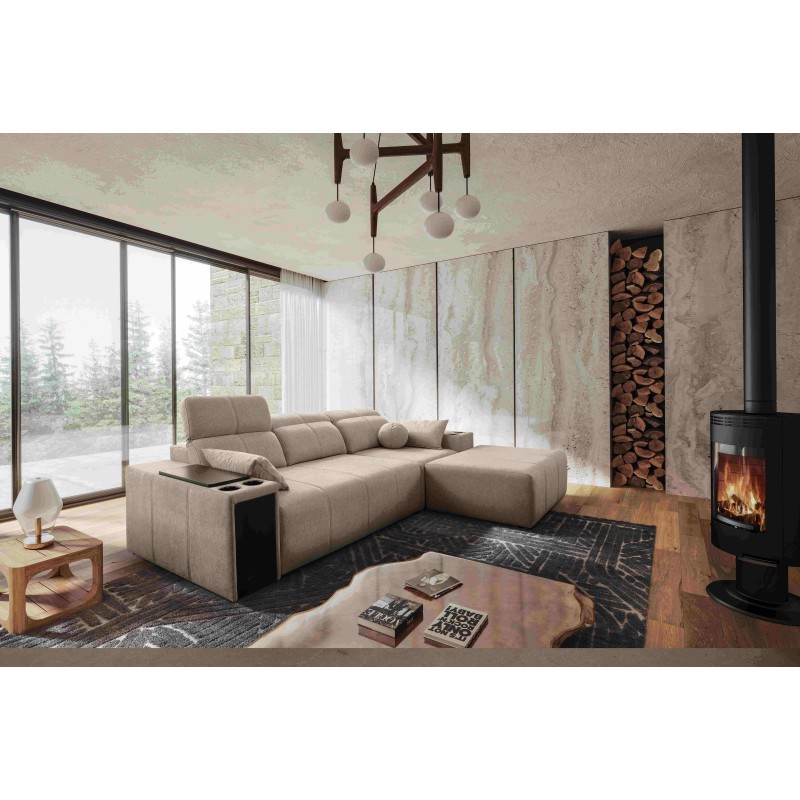 Rincón Milano I con función de cama en tela Plecionka, Verita 09: elegancia y funcionalidad en uno.