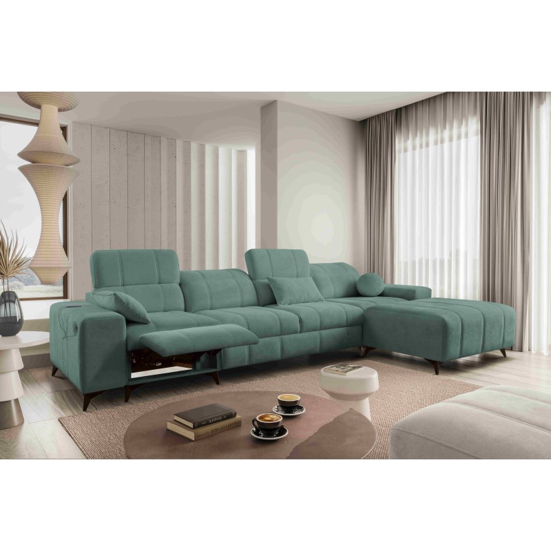 Sofá esquinero Ballagio XII Mix con función de dormir y relax - Tela trenzada, Spring 1116