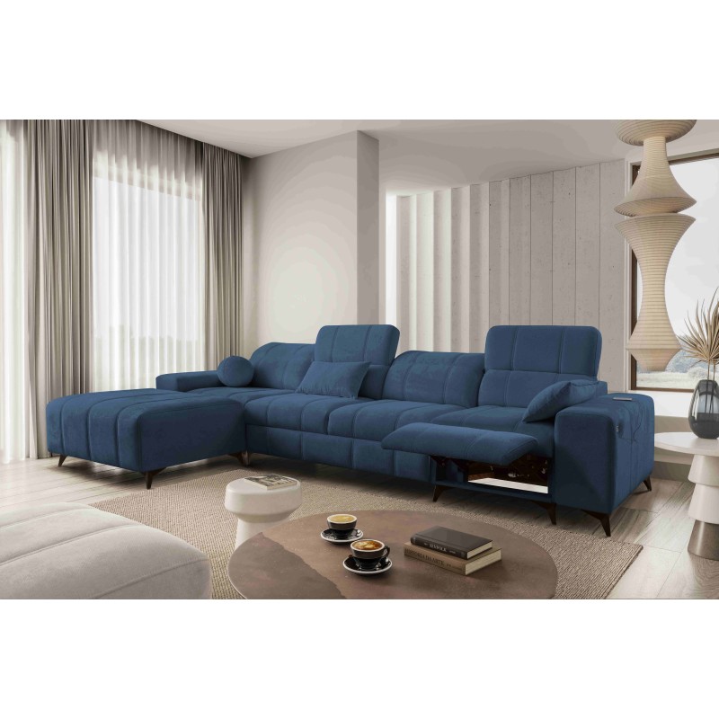 Sofá esquinero Ballagio XII Mix con función de cama y relax - Tela trenzada, Spring 1118