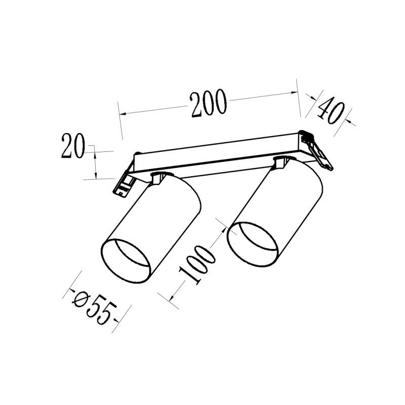 Hero Spot Recessed Black Frame 2xGU10