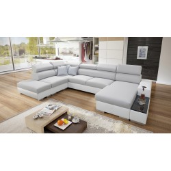 U-shaped Napoli VI sectional sofa with sleeping function and bar - Woven, Lexo 6601 + Eco-leather + Eco-leather