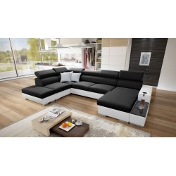 U-shaped corner sofa Napoli VI with sleeping function and bar - Woven, Sawana 14 + Eco-leather + Eco-leather