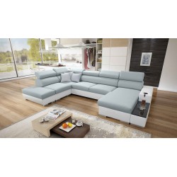 U-förmiges Sofa Napoli VI mit Schlaffunktion und Bar - Geflecht, Sawana 72 + Kunstleder + Kunstleder