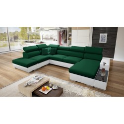 Ecksofa in U-Form Napoli VI mit Schlaffunktion und Bar - Samt, Amor Velvet 4311 + Kunstleder + Kunstleder