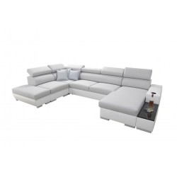U-shaped corner sofa Napoli VI with a sleeping function and bar - Velvet, Amor Velvet 4314 + Eco-leather + Eco-leather