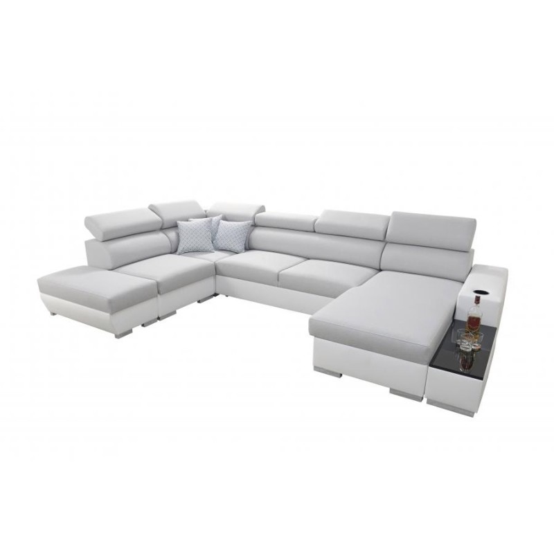 Sofá esquinero en forma de U Napoli VI con función de cama y bar - Terciopelo, Amor Velvet 4314 + Eco-cuero + Eco-cuero