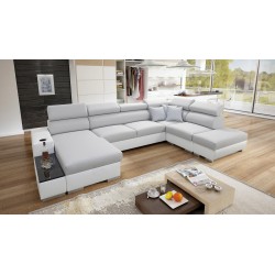 U-förmiges Ecksofa Napoli VI mit Schlaffunktion und Bar - Geflecht, Lexo 6601 + Kunstleder + Kunstleder