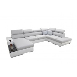 U-shaped Napoli VI sectional sofa with sleeping function and bar - Woven, Lexo 6601 + Eco-leather + Eco-leather
