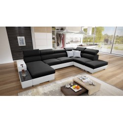 U-shaped corner sofa Napoli VI with sleeping function and bar - Woven, Sawana 14 + Eco-leather + Eco-leather