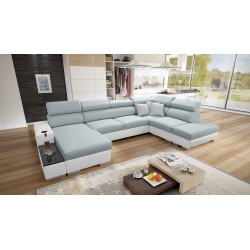 U-förmiges Sofa Napoli VI mit Schlaffunktion und Bar - Geflecht, Sawana 72 + Kunstleder + Kunstleder