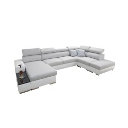 U-förmiges Sofa Napoli VI mit Schlaffunktion und Bar - Geflecht, Sawana 72 + Kunstleder + Kunstleder