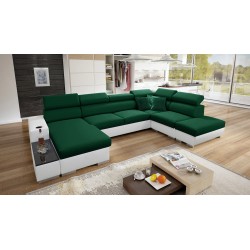 Ecksofa in U-Form Napoli VI mit Schlaffunktion und Bar - Samt, Amor Velvet 4311 + Kunstleder + Kunstleder