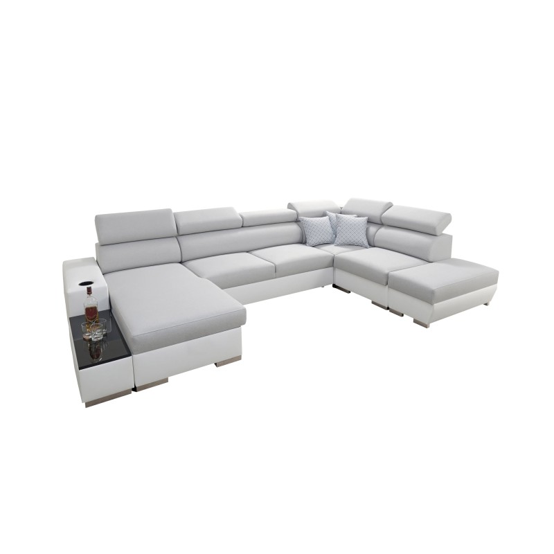 U-shaped corner sofa Napoli VI with sleeping function and bar - Velvet, Amor Velvet 4311 + Eco-leather + Eco-leather