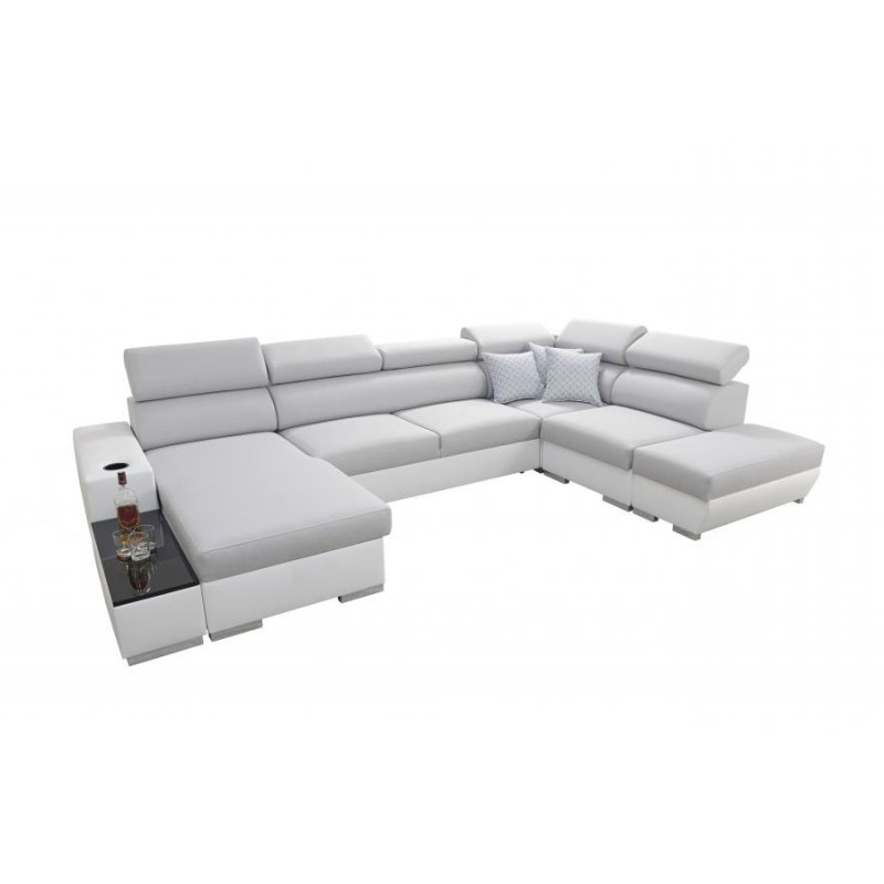 U-shaped corner sofa Napoli VI with a sleeping function and bar - Velvet, Amor Velvet 4314 + Eco-leather + Eco-leather