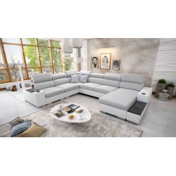 U-förmiges Ecksofa Napoli VIII mit Schlaffunktion – Flechtwerk, Lexo 6601 + Kunstleder + Kunstleder