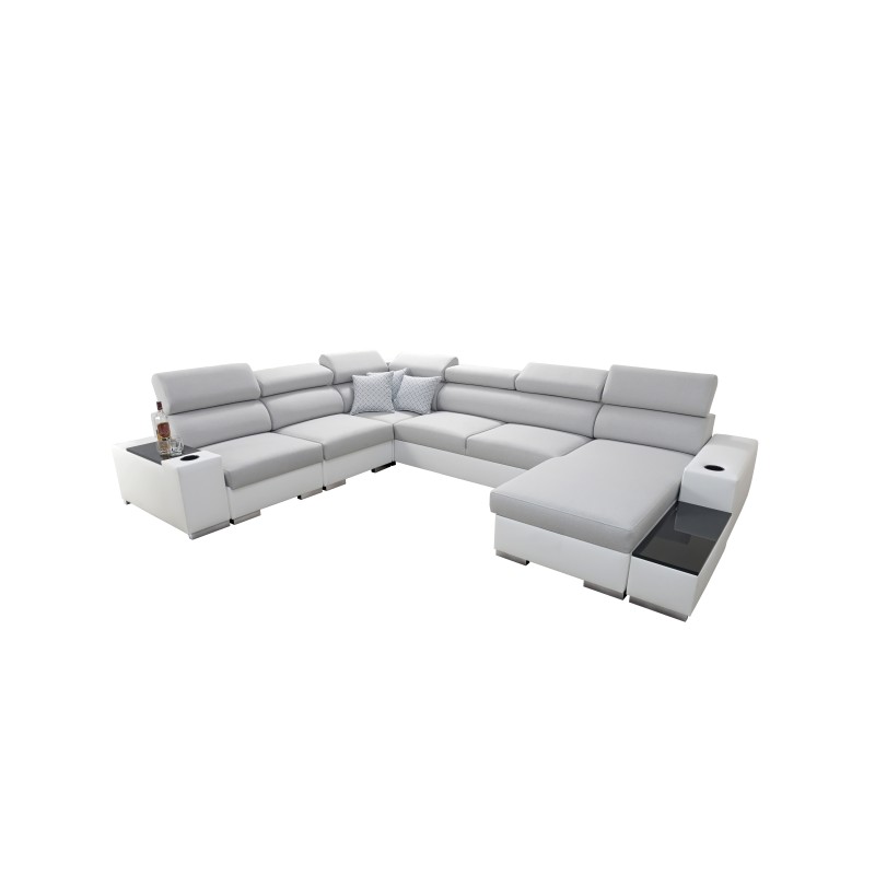 U-shaped Napoli VIII sectional sofa with sleeping function – Woven fabric, Lexo 6601 + Eco-leather + Eco-leather