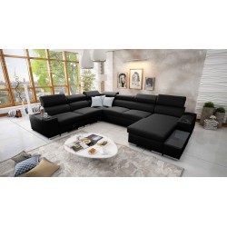U-shaped corner sofa Napoli VIII with sleeping function – Woven, Sawana 14 + Eco-leather