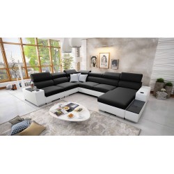 U-shaped corner sofa Napoli VIII with a sleeping function – Woven Fabric, Sawana 14 + Eco-leather + Eco-leather
