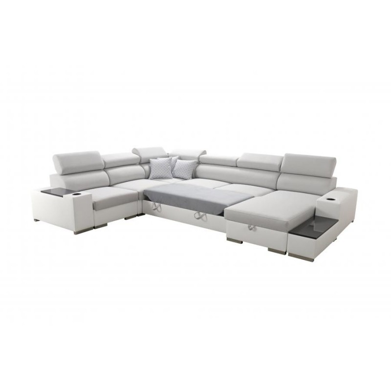 U-shaped corner sofa Napoli VIII with sleeping function – Velvet, Amor Velvet 4314 + Eco-leather + Eco-leather