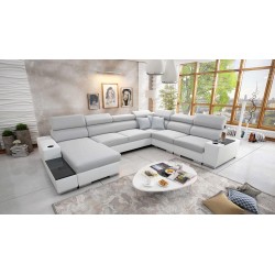U-shaped Napoli VIII sectional sofa with sleeping function – Woven fabric, Lexo 6601 + Eco-leather + Eco-leather